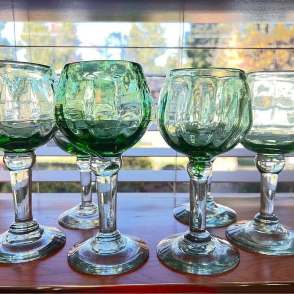 6 Gorgeous Green Handblown Glasses